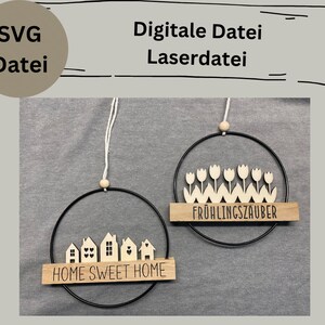 DIGITALE DATEI - Klötzchen - Kränze - 2 Varianten - Häuser und Tulpen - Download - Laserdatei Datei Nr. 125