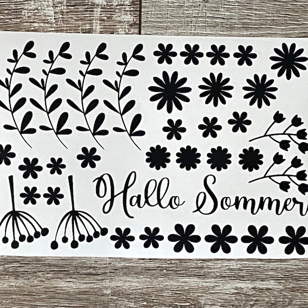 Hallo Sommer - Stickerbogen - Format DIN A4 - Blumen - Blumenranken -