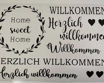 Sticker - Aufkleber - Herzlich willkommen - Home sweet home - Stickerbogen DIN A4 Format