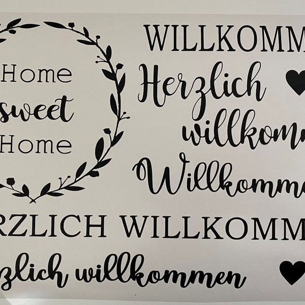 Sticker - Aufkleber - Herzlich willkommen - Home sweet home - Stickerbogen DIN A4 Format