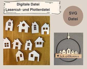 Plotter File Houses Village SVG PNG DXF Cottage Christmas Hygge Home ...