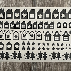 Häuser - Häuschen - Tannenbaum - Sterne - Aufkleber - Sticker - Format DIN A4