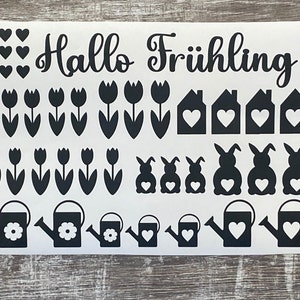 Sticker - Stickerbogen - Aufkleber - Osterhasen - Tulpen - Gießkannen - Herzen -Häuser - Format DIN A4