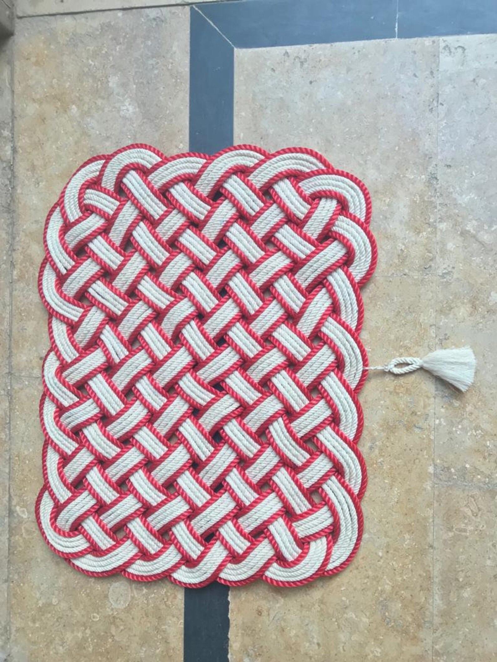 Handmade White and Red Doormat Mat Rug Red Border Rope Etsy