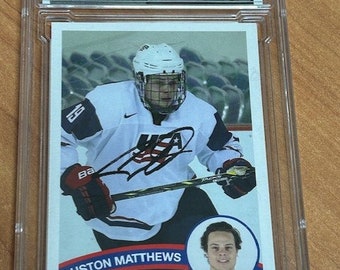 2015 Auston Matthews Facsimile Autographed Hot Shot Centres Rookie RC Hot Shot Prospects BV Rare Graded Toronto Maple Leafs Pre-draft