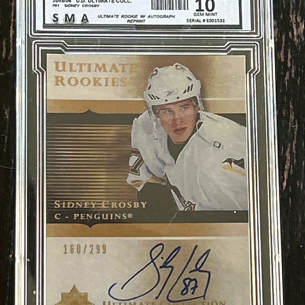 2005/06 Sidney Crosby Ultimate Rookies Autographed Reprint Graded BV Upper Deck Ultimate Collection #91 RC AutoRP