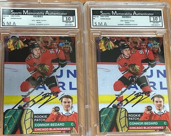 Deal***2023 Lot of 2 - Connor Bedard Rookie ACEO Patch Facsimile Autographed Prospect RC Rookie Graded Chicago Limited Edition #98 Edge Icon