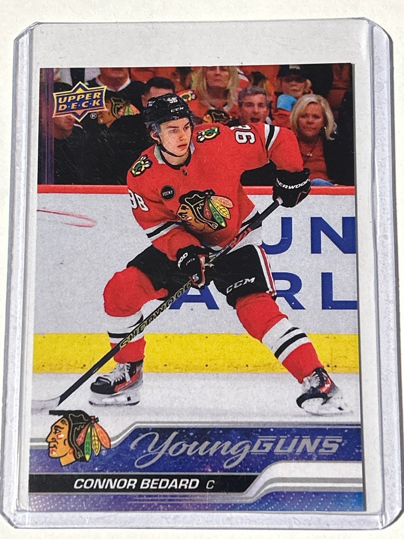 2023 Connor Bedard Young Guns Rookie Prospect RC 451 BV Rare RAW Chicago Blackhawks Card Reprint Card image 1