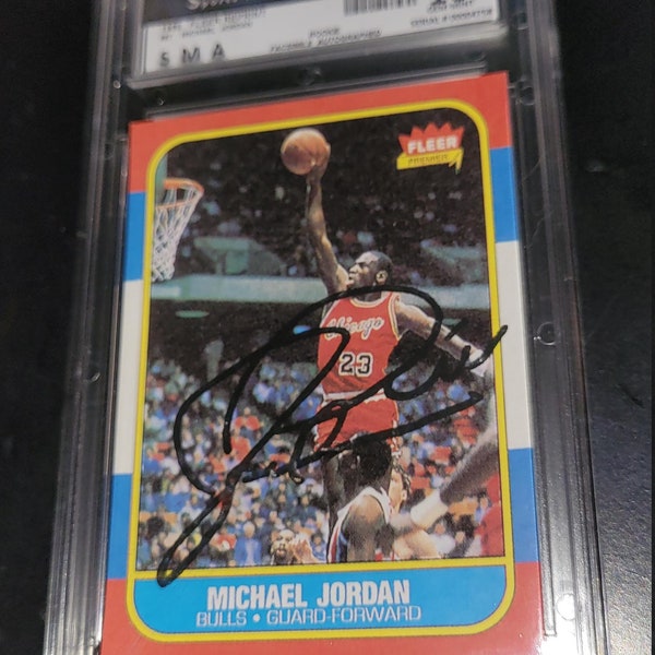 1986 Michael Jordan Rookie RC Reprint Facsimile Autographed Graded BV Fleer 86 Rare! Card No. #57 HOF