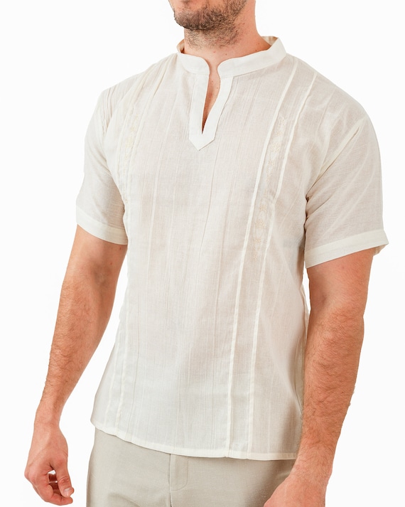 Mens Banded Collar Casual Shirts Henley Tropical Summer V Neck | Etsy
