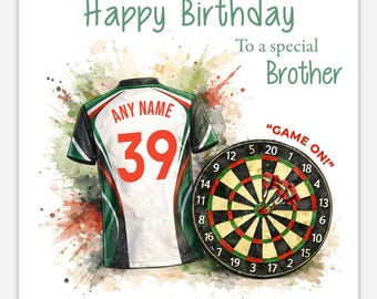 Personalised Darts Birthday Card – Custom Name, Age, Brother Son Nephew Grandson Greeting Card