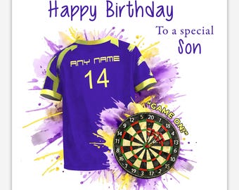 Personalised Darts Birthday Card – Custom Name & Age - Son Dad Brother Grandad Uncle Nephew
