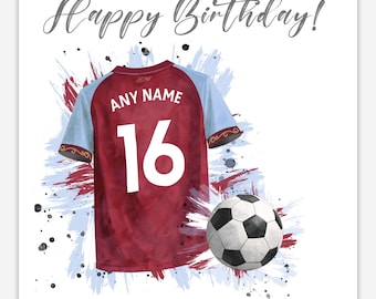 Personalised Football Card Suitable for Aston Villa Fans - Birthday or Father’s Day Card