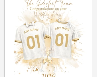 Personalised Football Wedding Card, The Perfect Team, Football Shirts with Names and Date
