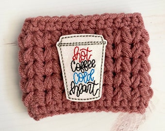 Hot Coffee Cold Heart Cup Sleeve | Reusable Hand Crocheted Coffee Cozy