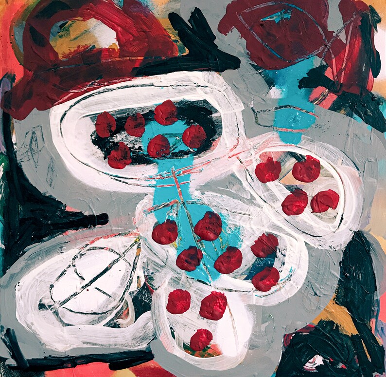 Original Oil Painting Spray on Canvas Board 25x25cm Spore 2021 Acrylic Colors Art & Collectibles