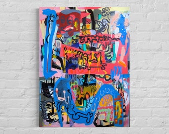 Original Abstract Painting, Modern Abstract Canvas by Gabriele Di Stefano, ALL CHANTS, 2023, 60x80cm, Acrylic, spray, oil on canvas.