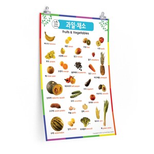 Zweisprachiges Poster - Koreanisch lernen - Obst & Gemüse (Englisch - Koreanisch).