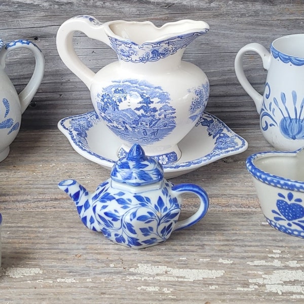 Vintage  Blue and White Pottery Pieces