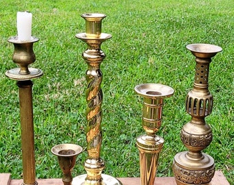 Vintage Brass Candlestick Holder | Mix Match Wedding Decor | Rustic Romantic | Candlestick Centerpiece