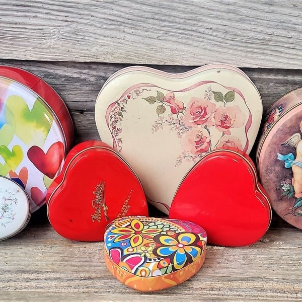 Vintage Valentine Candy Cookie Chocolate Tin |  Heart Shaped Tin