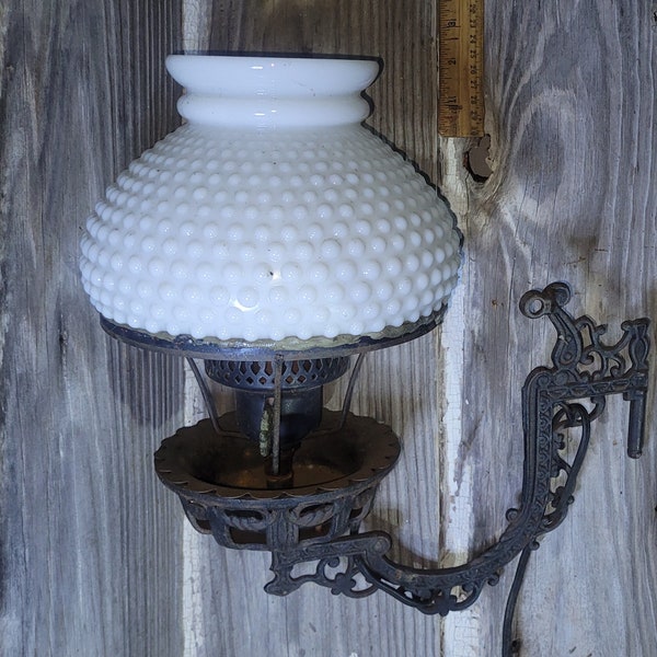 Project piece | Cash iron hurricane lamp holder converted to electric | Milk Glass cover