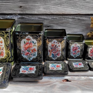 Vintage Floral Nesting Tins: Set of 5 Canisters