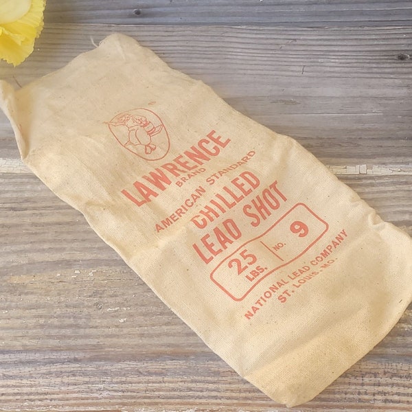 Vintage Lawrence Brand American Standard Chilled Lead Shot 25 lb. Canvas Bag