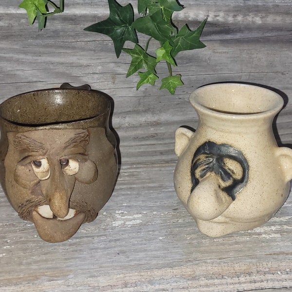 Vintage Face Mugs | Face Pottery | Rogers Pottery | Peter Petrie Designs | 3-D Stoneware
