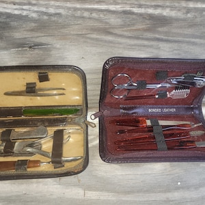 Vintage Manicure Set Leather zip case