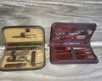 Vintage Manicure Set Leather zip case