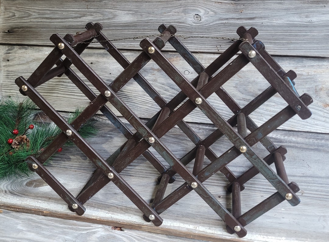 Vintage MCM Wood Wine Rack - Etsy