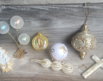 Vintage group of white off white Christmas Ornaments