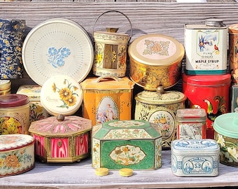 Vintage little tea candy chocolate or cookie tins from Anderson SC