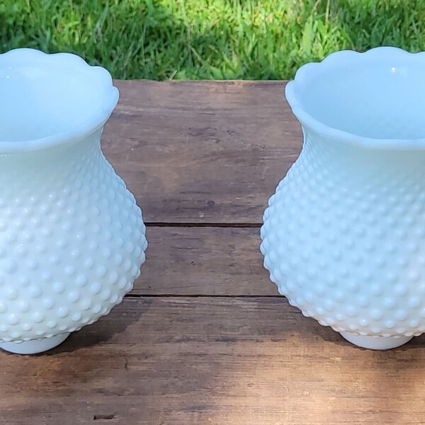 Pair Vintage Milk glass hobnail lamp shade | Milk glass globes | light covers