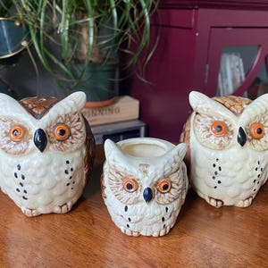 Vintage 1970s Owl Salt & Pepper Shaker, Toothpick Holder - Made in Japan
