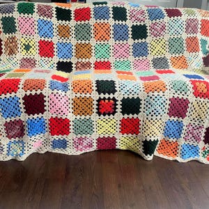 Vintage Handmade Crochet Granny Square Afghan Blanket - 169 Squares