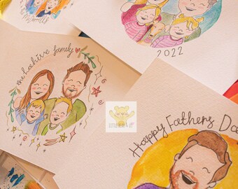 A4 Family Watercolour Illustration | Father’s Day Gift | Custom Illustration | Bespoke Family Art | Personalised Artwork | Hand Painted