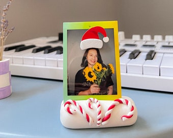 Handshaped Christmas Photo Stand / Polaroid Photo Stand / Clay Candycane Photo Stand / Unique gift / Tiny Holder / Card Holder / for office