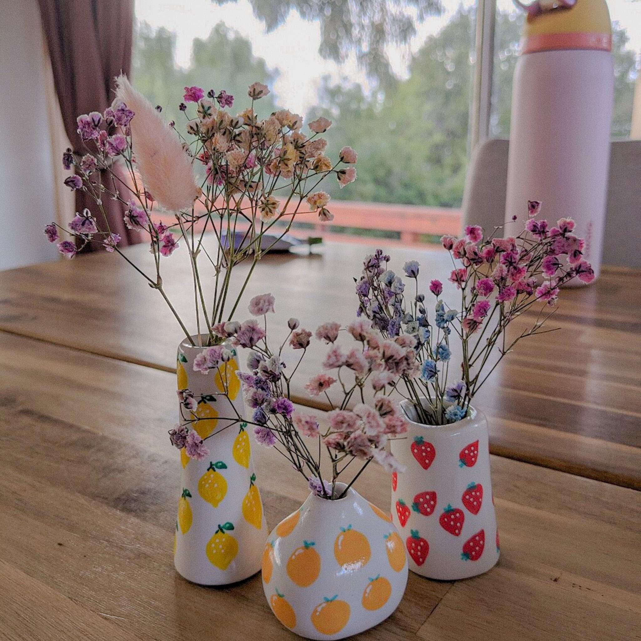 Fruit Tiny Vases / Cute Decor / Fruit Patterned Handpainted Vases / Funky Design / Made to Order / Aesthetic and Minimalist / Fruit Market