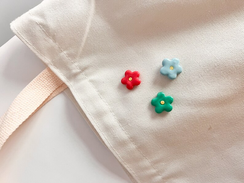 Flower Small Pins / Clay Flower Pins / Flower Market Design / pastel flower pins / Cute clay pins / funky art / kawaii design / gift for her image 2