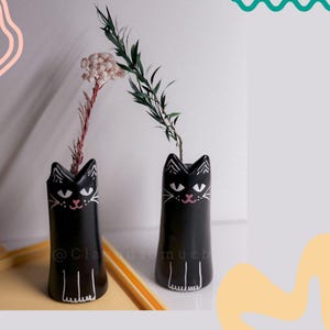 黒い小さな猫の花瓶 / ハロウィンギフト / 不気味な季節 / 猫用ひげ花瓶 / かわいい装飾 / ファンキーなデザイン / 誕生日ギフト