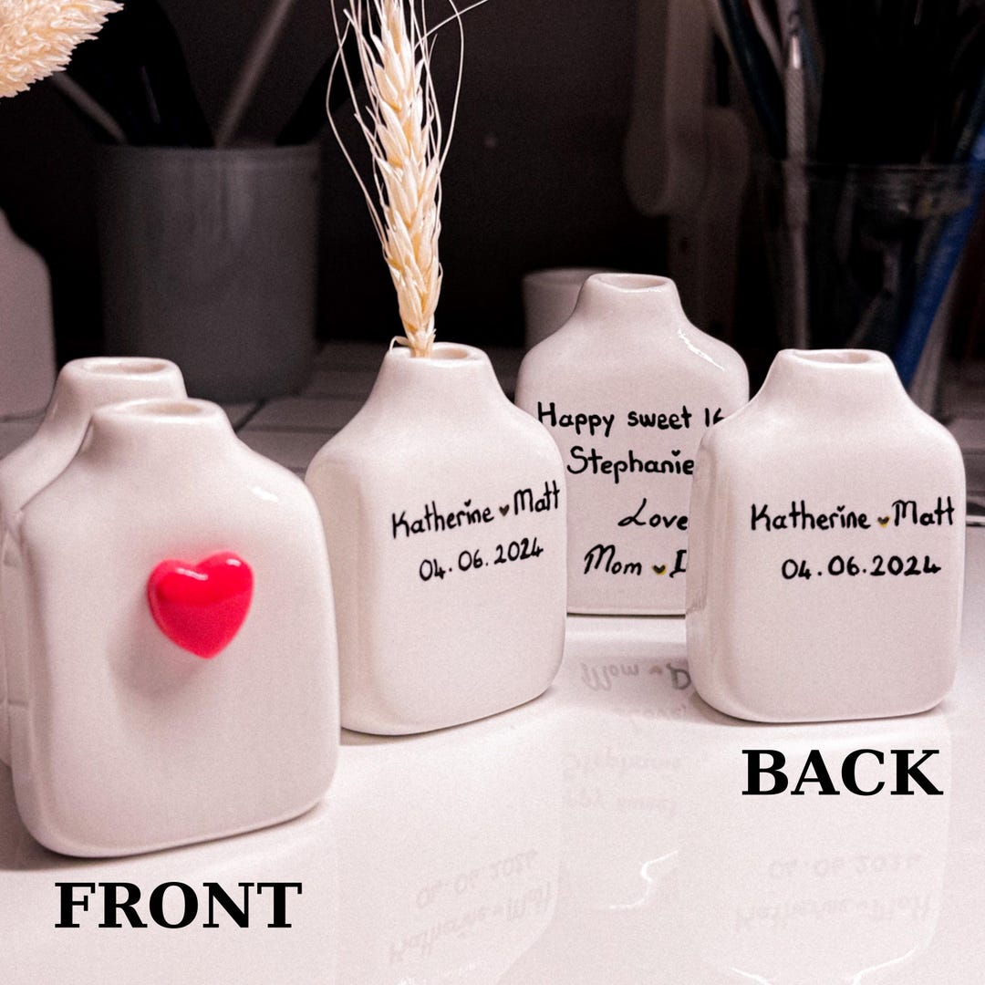 Customised Container Vase Personalized Tiny Vase / Custom Mini Vase / Heart Vase / Gift With Love ...