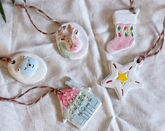 Handmade Christmas Ornaments / Handpainted Ornaments / Watercolored / Xmas Ornament Gift / Housewarming gifts / Star Ornament / clay cutie