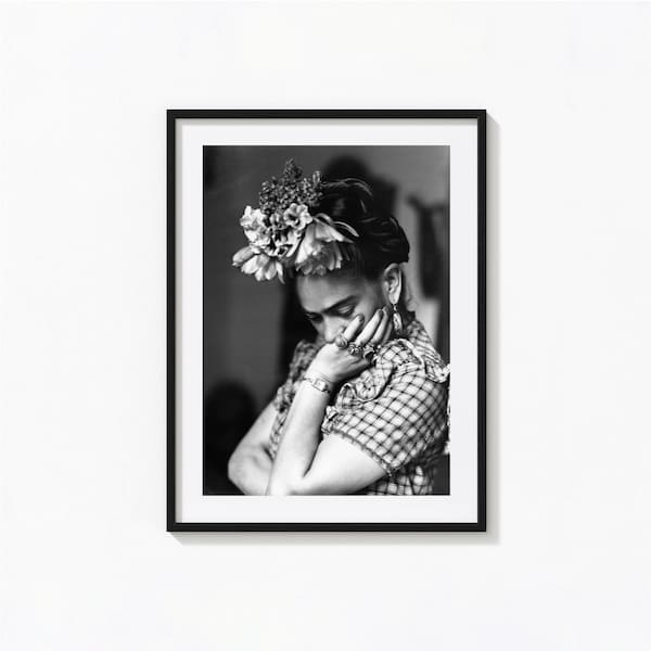 Frida Kahlo Print, Mexican Artist Self Portrait, Black and White Wall Art, Vintage Print, Photography Prints, Museum Quality Photo Art Print