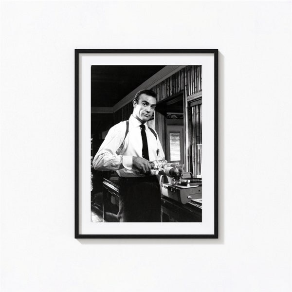 Sean Connery Print, 007 James Bond Vodka Martini Black and White Wall Art, Vintage Print, Photography Prints, Museum Quality Photo Print