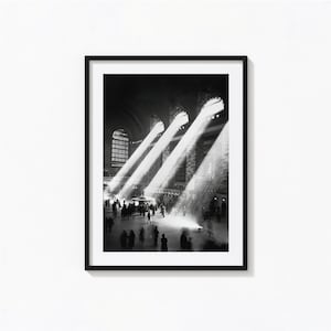 Sunbeams in Grand Central Station Print, Black and White Wall Art, Vintage Print, Photography Prints, Museum Quality Photo Art Print