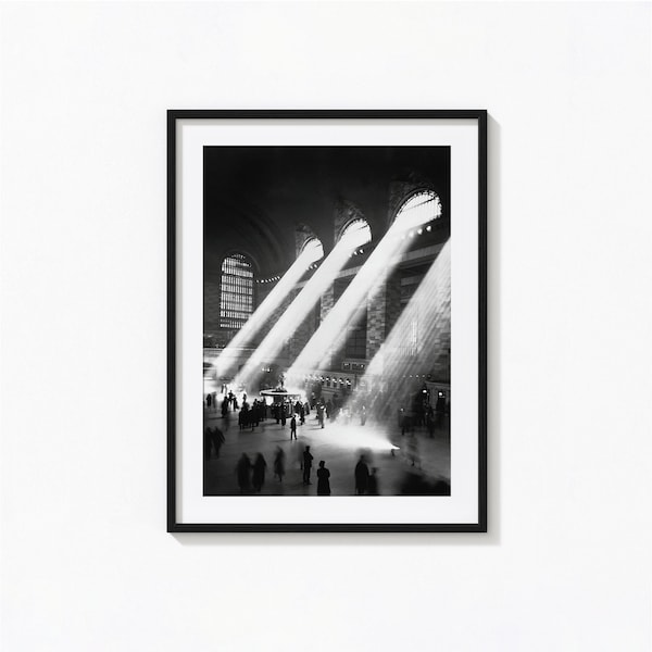 Sunbeams in Grand Central Station Print, Black and White Wall Art, Vintage Print, Photography Prints, Museum Quality Photo Art Print