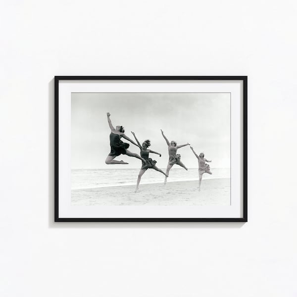 Vintage Beach Dancer Print, Dancers Leaping Black and White Wall Art, Vintage Print, Photography Prints, Museum Quality Photo Art Print