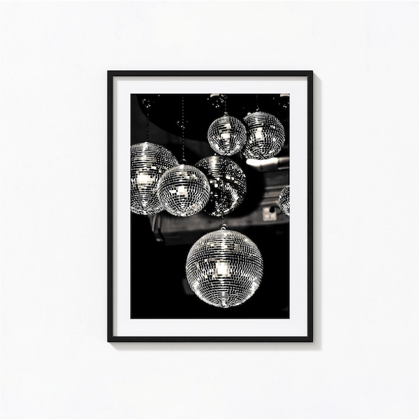 Disco Shining Ball 70s Print, Party Disco Globe Black and White Wall Art, Vintage Print, Photography Prints, Museum Quality Photo Print